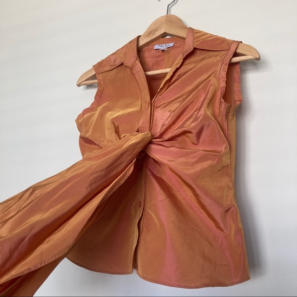 Vintage Made In Italy Iridescent Coral Tie Front Sleeveless Blouse - Picture 3 of 4